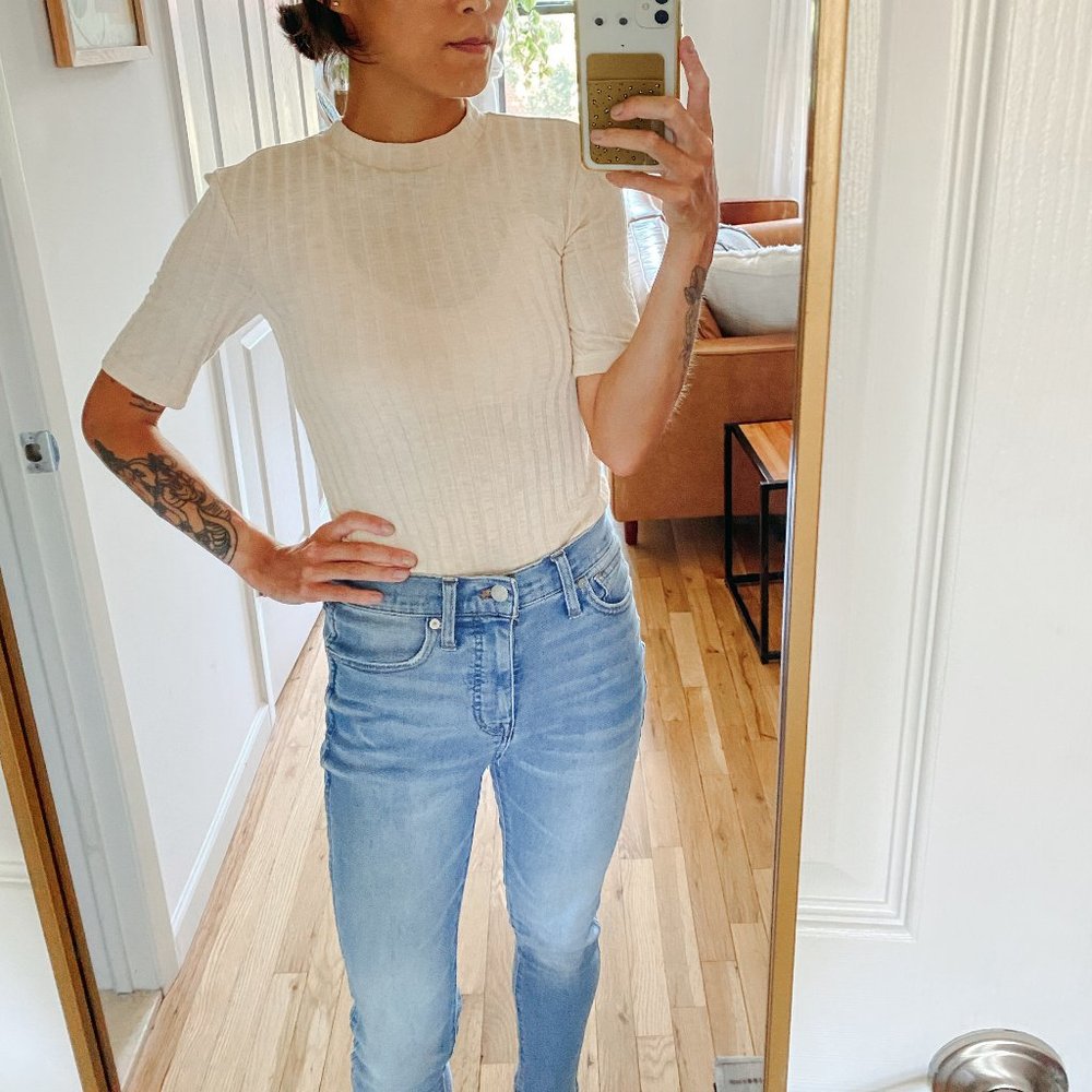 & Other Stories Cream Short Sleeve Ribbed Tee